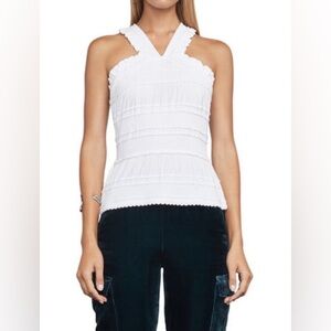 NWT BCBG MaxAzria Elinor White Halter Jacquard Top